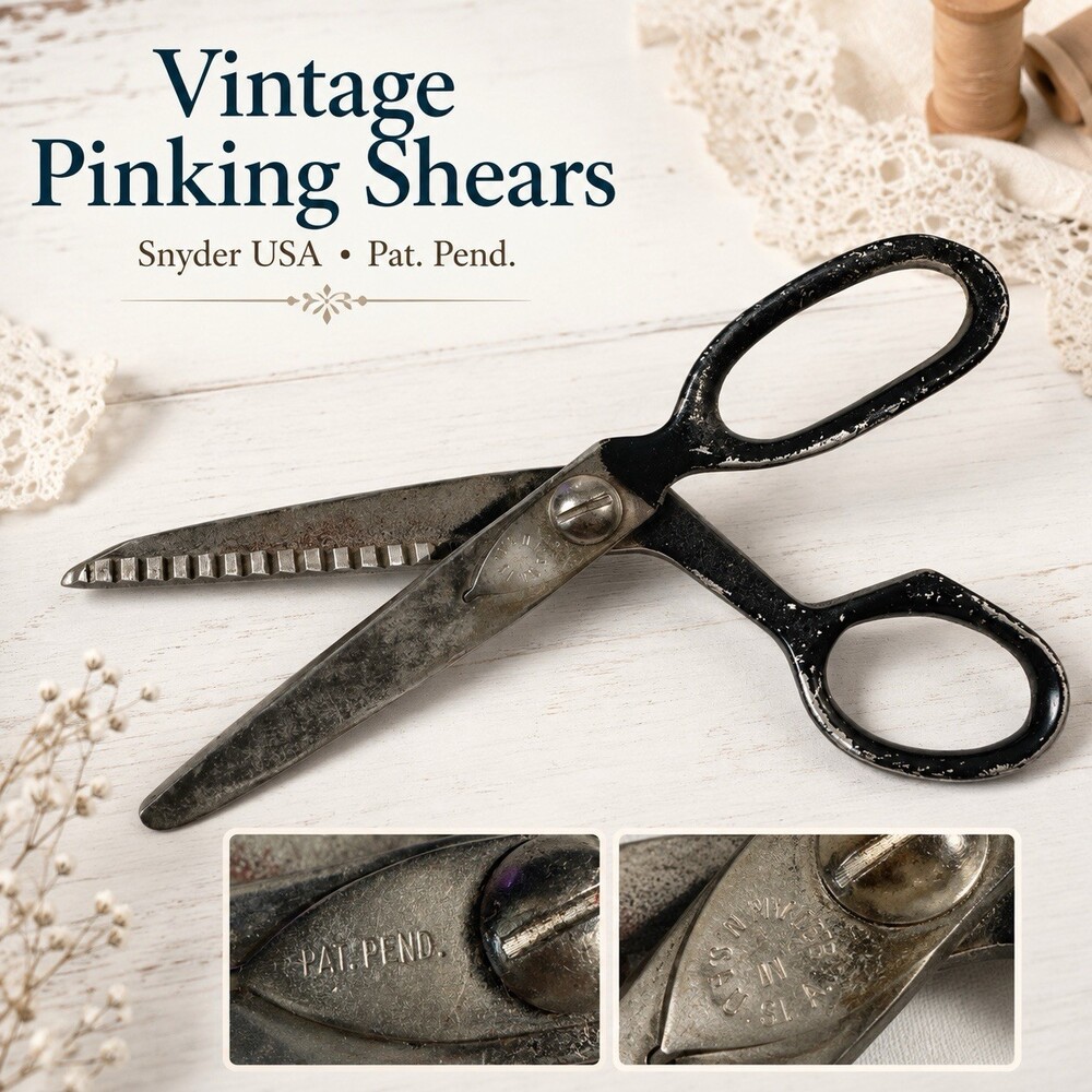 Vintage Snyder USA Pinking Shears Scissors Pat Pend Black Handle Sewing Tool